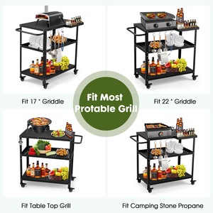 Chariot de service mobile multifonctionnel en métal à double grille pour extérieur, four à pizza, idéal pour la maison, le jardin et les fêtes - Product Image 4