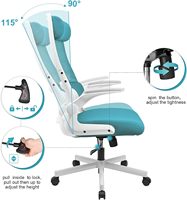 Chaise de bureau confortable bleue de nouveau style avec support lombaire réglable, chaise d'ordinateur ergonomique en maille à dossier haut
