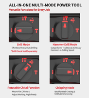 Marteau électrique sans fil WEIX de qualité industrielle, 21V, diamètre de perçage maximal de 26 mm, 800W-999W, 4500 BPM