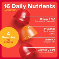 Gommes multivitaminées pour enfants, oméga 3, vitamines D3, C, B12, B6, vitamine A, K et zinc, sans gluten, trois saveurs de fruits