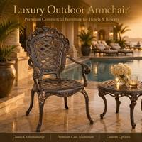 Fauteuil de jardin en aluminium moulé de haute qualité, style rétro orné, avec dossier ajouré, pour terrasse, cour et jardin.