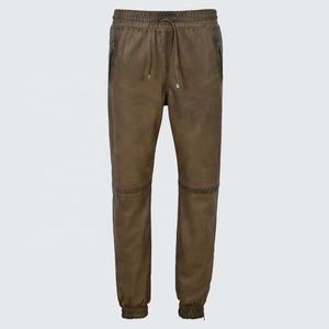 Pantalones de Hombre de Cuero Genuino Marrón Oscuro, Pantalones Deportivos de Piel de Cordero con Cordón Ajustable, Impermeables y Resistentes al Viento para Invierno - Product Image 1