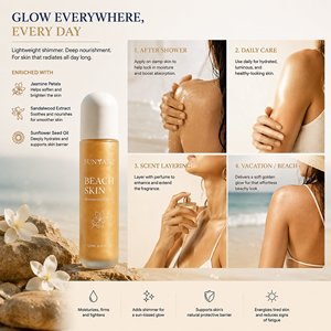Olio Corpo Idratante Illuminante Leggero con Protezione Solare per la Spiaggia, Effetto Bronzer, Etichetta Privata - Product Image 4