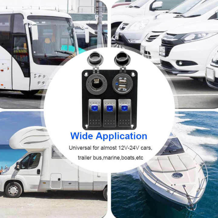 Pre-Wired 3 Gang Rocker Switch Panel with 5V/3.1A Dual USB & Cigarette ...