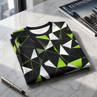 T-shirt pour homme en popeline 3D AOP 100% polyester avec motif noir lime, séchage rapide, respirant, col rond, OEM ODM