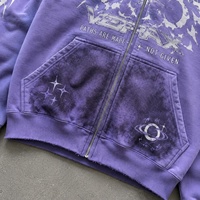 OEM/ODM Sweat-shirt à capuche zippé en molleton bouclette avec effet délavé et impression graphique sérigraphiée pour hommes - Fabricant de vêtements