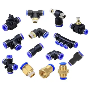 fittings pneumatic PU PV PE one touch union 2 way elbow T type push in air hose quick connector plastic pneumatic fittings