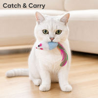 Jouet interactif pour chat en peluche avec queue en plumes, sans couinement, pour le jeu de chasse