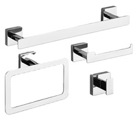 Ensemble de quincaillerie de salle de bain moderne argenté 4 pièces en acier inoxydable : porte-serviettes, porte-papier toilette, anneau à serviette, patère murale