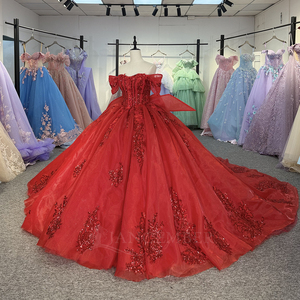 Vestido de Quinceañera Clásico Rojo 20253 con Hombros Descubiertos y Lazo - Product Image 2