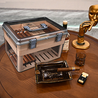 Boîte à cigares en plastique transparent de grande capacité CIGAROL avec plateau en cèdre, design classique, humidificateur et hygromètre