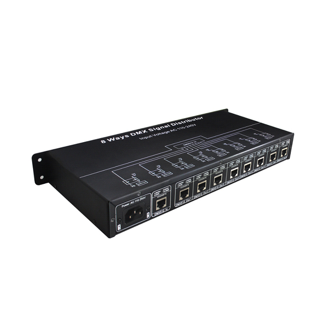 LED DMX Amplifier Distribution 8 Way DMX Splitter RJ45 Interface Output Dmx512 Signal Amplifier IP20 Rated RoHS Certified