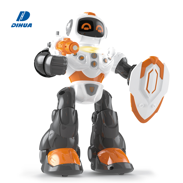 360 Degree Rotating Robot Warrior Toy with Light Music Sound Effects Battery Operated Interactive Cartoon Action Figure for Kids