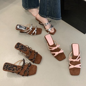 Silver Sandals Sweet Bow Square Toe Wedge Outdoor <b>Shoes</b> Women's Summer New Style Slippers - Product Image 2
