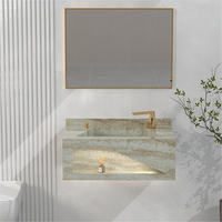 Niche d'éclairage moderne à LED Évier en pierre frittée marbrée Système de drainage pour hôtels WC Salle de bain Lavabo Cabinet