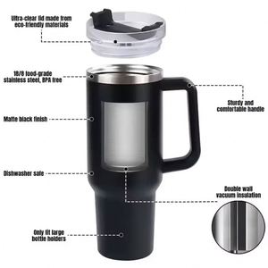 Vaso de Viaje Personalizado de 40 oz, Taza de Café de Acero Inoxidable de Doble Pared, Vaso Térmico Estándar de Metal con Asa - Product Image 4