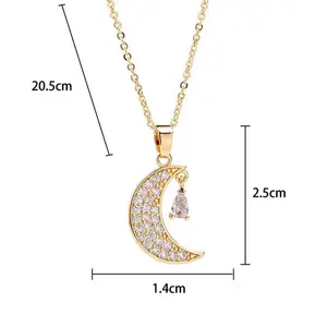 Europe and the United States fashion jewelry plated real gold color stainless steel chain water drop moon pendant necklace
