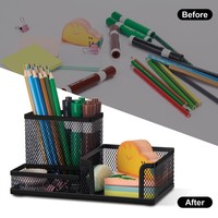 Porte-stylos de bureau en fil métallique, organiseur de bureau en métal à 3 compartiments, porte-crayons pour bureau