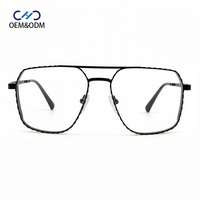 XH8895 En Stock, Montura de Gafas de Piloto de Metal Texturizado con Doble Puente para Hombre, Gafas Ópticas Graduadas Cuadradas Irregulares