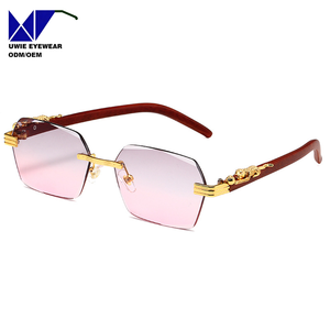Gafas de Sol Rectangulares Pequeñas Sin Montura de Madera Sintética Estilo Retro Vintage <span class=keywords><strong>2023</strong></span> OEM con Protección UV400 y Lentes de PC - Product Image 1