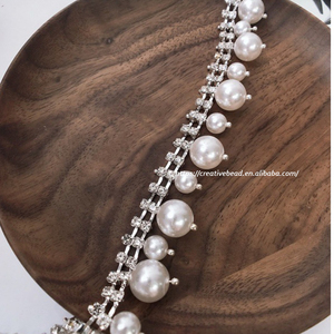 Catena di perle di strass per decorazione/vetro ceco <span class=keywords><strong>perla</strong></span> bianca su catena di coppa placcata in argento - Product Image 6