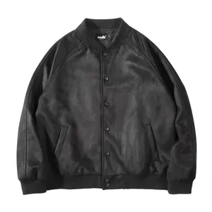 OEM özel gevşek fit siyah gri boy vintage özel düğme up ceketler erkekler için DERİ CEKETLER