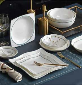 Luxury 6-8 Piece Eco-Friendly Bone China <b>Dinnerware</b> Set European Style Green Gold Pattern Dishwasher Microwave Safe Utensils Kit - Product Image 6