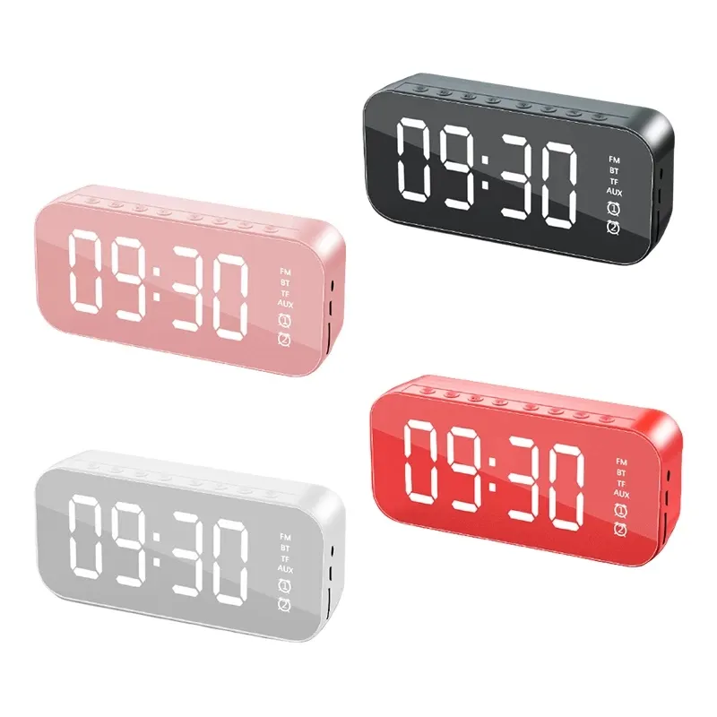 LEDミラースクリーン目覚まし時計ワイヤレスBluetoothスピーカー時計テーブルデジタル時計ワイヤレスBluetoothV5.0スピーカーHiFiスピーカー