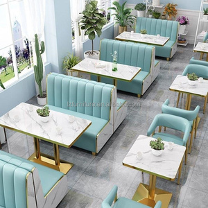 Wholesale Modern bar Restaurant Furniture Sets Cafe Fast Food Booth Seating Sofa Golden Metal <b>Dining</b> Tables and <b>Chairs</b> Set - Product Image 2