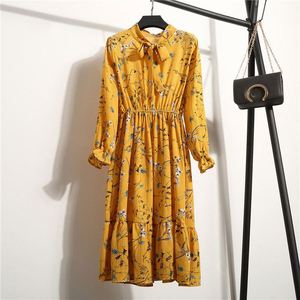 Abito Casual Autunnale da <span class=keywords><strong>Donna</strong></span>, Stile Coreano Vintage con Stampa Floreale, Vestito in Chiffon a Maniche Lunghe con Fiocco, Abito Estivo Midi - Product Image 2