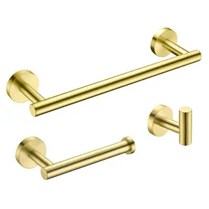 3 Piece Bathroom Accessories Set Stainless Steel Wall Mount Brushed Gold