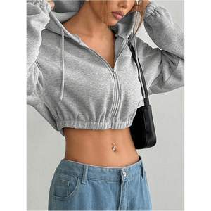 Sudadera con capucha corta personalizada para mujer, con cremallera, hombros caídos, forro polar, transpirable, estilo streetwear - Product Image 3