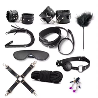 10 teile/satz Leder Bondage Kit SM Slave Passion Bett fesseln SM Handschellen Gag Peitsche Kragen Sex Play Bondage Set