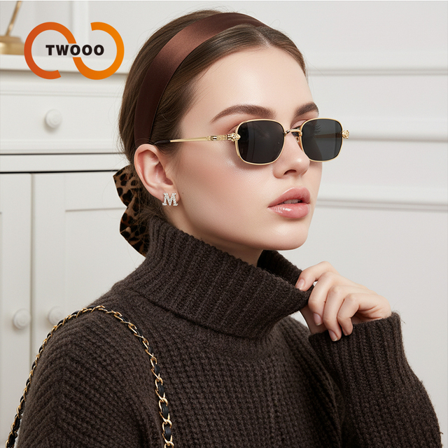 Twooo  T1658 New Fashion Niche Trend Brand Retro Small Square Frame Luxury Artistic Style Sunglasses