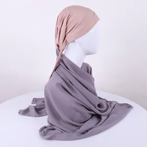Nouveau Hijab islamique à la mode, Hijab instantané en mousseline de soie avec foulard intérieur