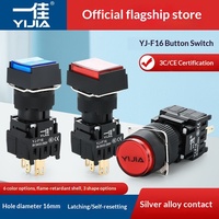 Sakelar Tombol Tekan Persegi Panjang Yijia F16 Self-Locking/Self-Resetting Tombol Start/Stop Kompak 16mm Single-Pole