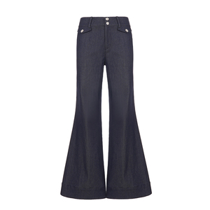 Women‘s Wide Leg <b>Flare</b> <b>Jeans</b>, <b>Low</b> Rise Two Button Denim Pants with Washed Finish, American Vintage Commuter Trousers - Product Image 6