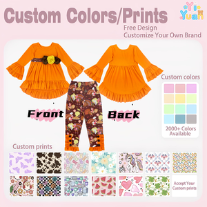 Set 2 Pezzi OEM ODM per Bambine, Top con Maniche a Campana e Volant, Leggings con Stampa Tacchino, Abbigliamento Boutique Autunnale - Product Image 3