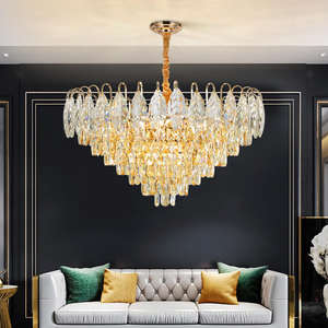 Luxury <b>Crystal</b> Leaf Hanging Light Luxury Gold Iron Leaves K9 <b>Crystal</b> <b>Chandeliers</b> Lighting - Product Image 2
