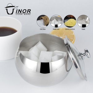 Set di 3 Contenitori per Condimenti, <span class=keywords><strong>Zuccheriera</strong></span> con Coperchio in <span class=keywords><strong>Acciaio</strong></span> Inox, Barattoli per Zucchero e Crema con Coperchio in Vetro Temperato, Utensili da Cucina OEM - Product Image 4