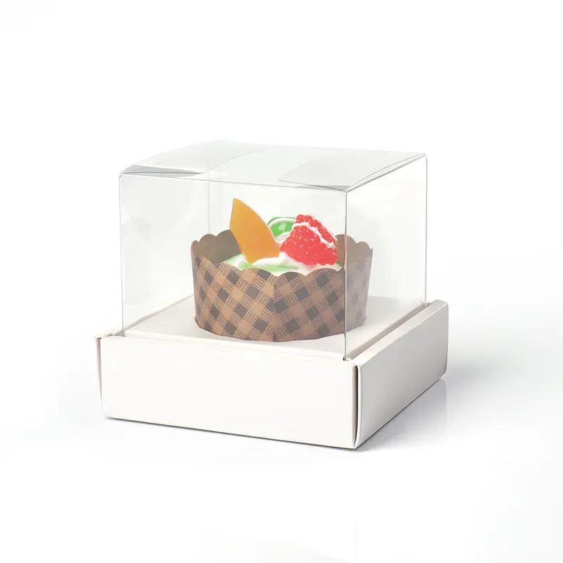 Benutzer definierte Logo gedruckt Luxusmarke PVC PET PP Cupcake Lebensmittel Kunststoff verpackung Geschenk box mit Gold basis
