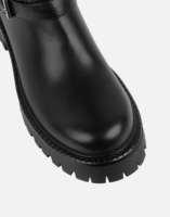 Bottines marron mi-hautes à semelle crantée avec boucle et fermeture éclair latérale pour femme en similicuir