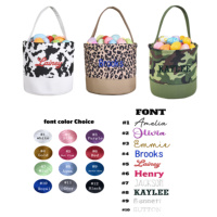 Panier de Pâques pour enfants personnalisé avec le nom de l'enfant, en forme de vache, imprimé léopard, sacs à œufs pour enfants, panier de Pâques, sacs cadeaux de Pâques