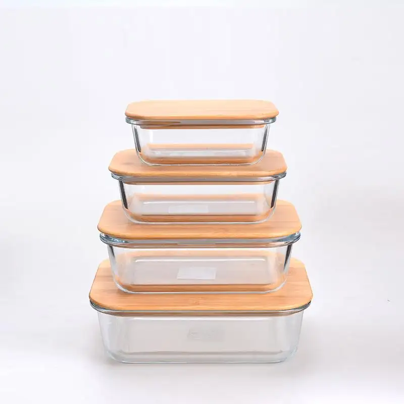 Bamboo Lid Lunch Box, Borosilicate Storage Canister, Glass Food Storage Containers