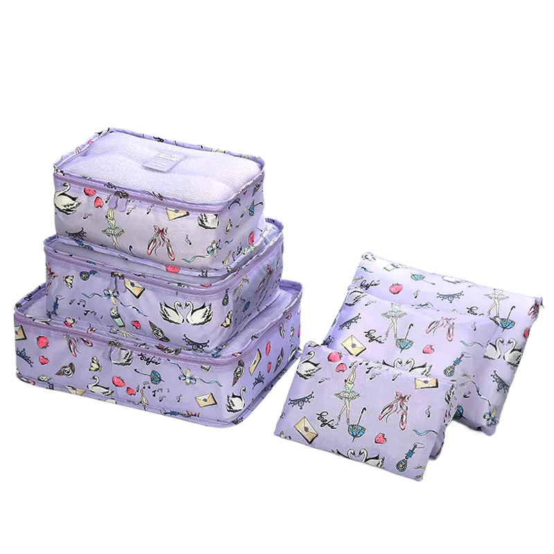 2023 Hot Sales Polyester 6 Pieces Suitcase Piece Packing Cubes Secret Travel Organizer Custom Print Packing Cubes