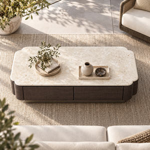Modern Storage Coffee <b>Table</b> Luxury <b>Stone</b> <b>Top</b> Veneered Multi Layer Solid Wood Board Leather Craft Living Room Villa Center <b>Table</b> - Product Image 3
