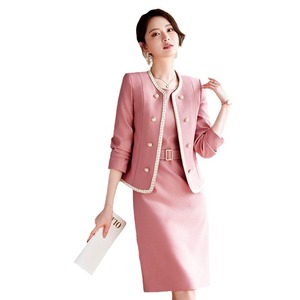 Traje de una pieza informal, liso, de <span class=keywords><strong>manga</strong></span> <span class=keywords><strong>corta</strong></span>, estilo blazer, con falda acampanada, ajustado, <span class=keywords><strong>para</strong></span> mujer, con botones de cristal, estilo occidental. - Product Image 6