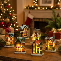 Figurine de maison de village de Noël en résine avec fenêtre lumineuse et couronne de neige pour table, cheminée, cadeau et décoration de fêtes