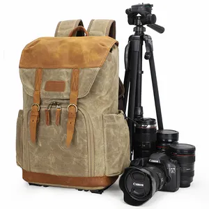 定制批发商旅行和相机包背包DSLR单反无反光镜相机防水打蜡帆布相机盒