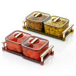 Juego de recipientes cuadrados de plástico ámbar para refrigerios con tapas desmontables, modernos y lujosos, contenedores para almacenamiento de alimentos, productos de cocina, almacenamiento de alimentos - Product Image 1